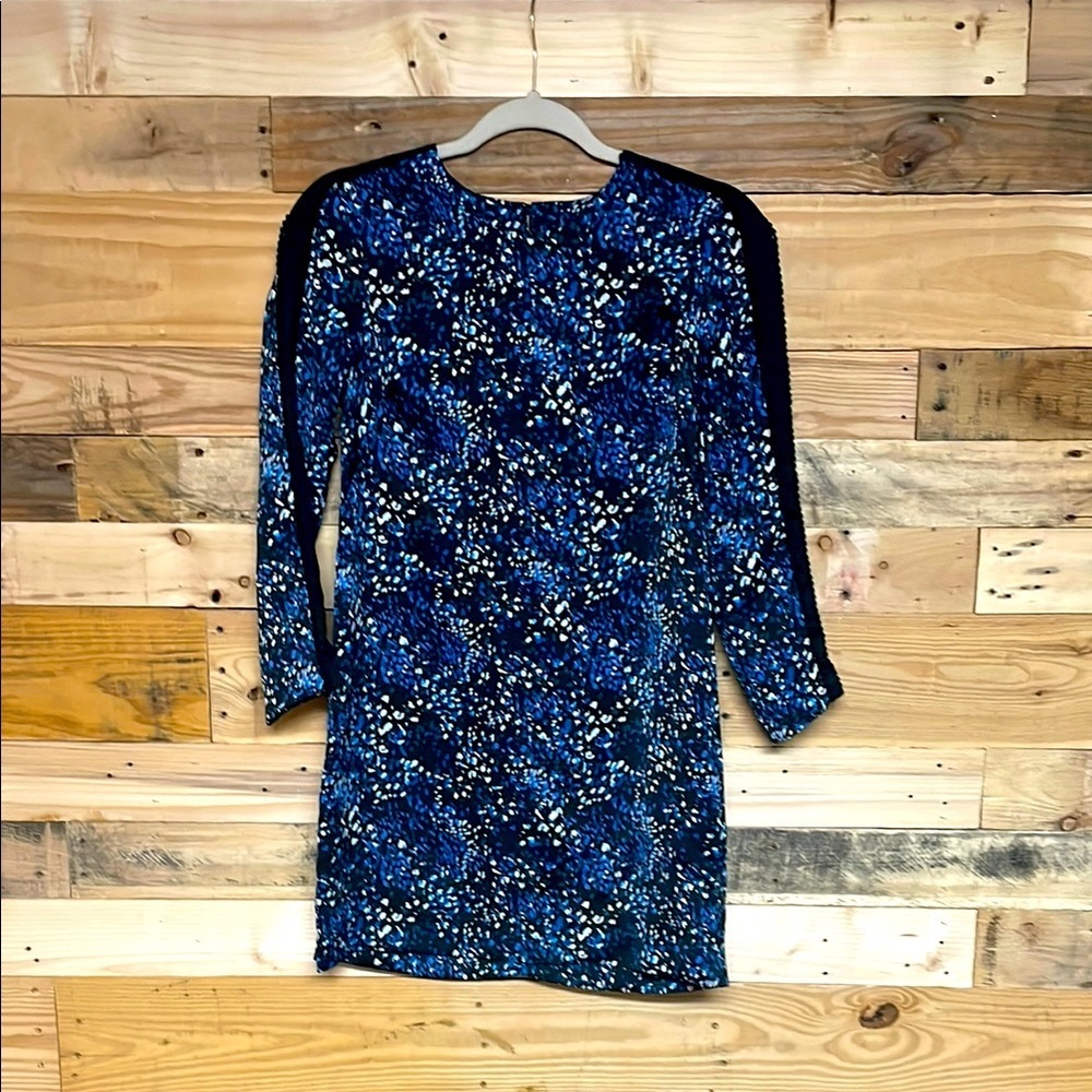 Banana Republic size 00 Petite Blue Sheath Long Sleeve Crew Neck Mini Dress